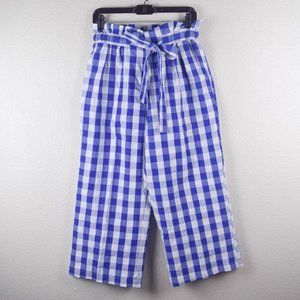 Joie Womens S Small Blue White Plaid Checkered Cropped Wide Leg Pants Gingham